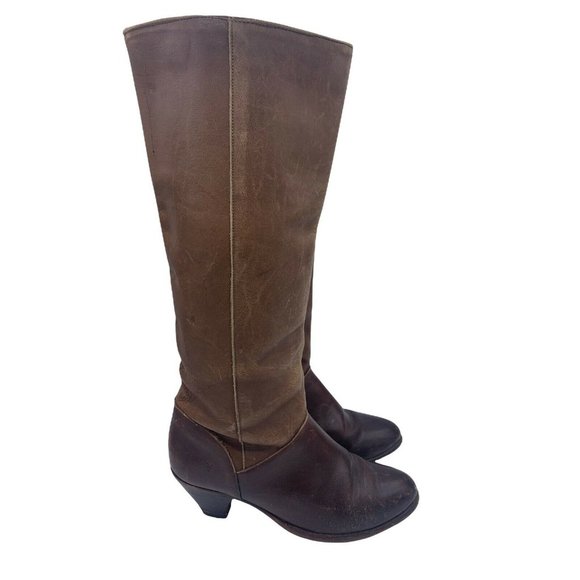 Frye 22169 Size 7 M Authentic Brown Leather Low Heel Mid Calf Boots - Picture 1 of 12